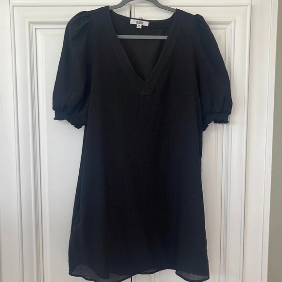BB Dakota Steve Madden Womens Dress Black Stretch Mini V Neck Puff sz M - Picture 3 of 16